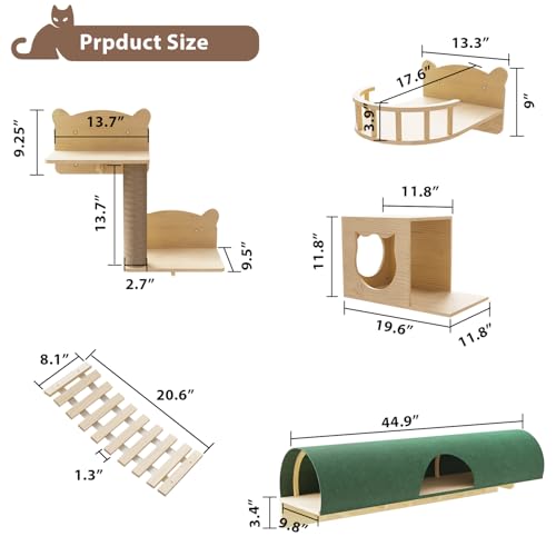 16 Pcs Wooden Cat Wall Shelves with Bed and Scratching Post Y90412