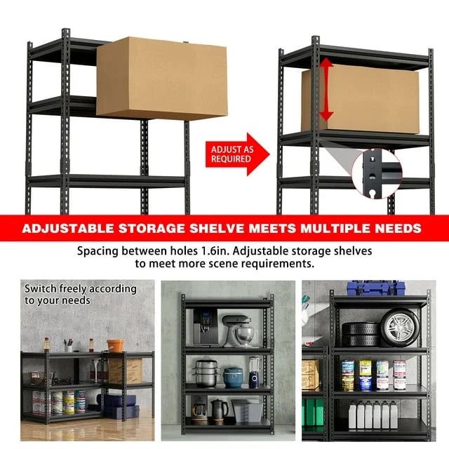 2 Packs 4 Tier Adjustable Metal Storage Shelves E97423