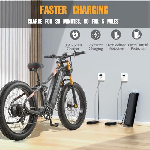 2000W Electric Bike 48V 30AH Removable Battery 26" Fat Tire Full Suspension S700