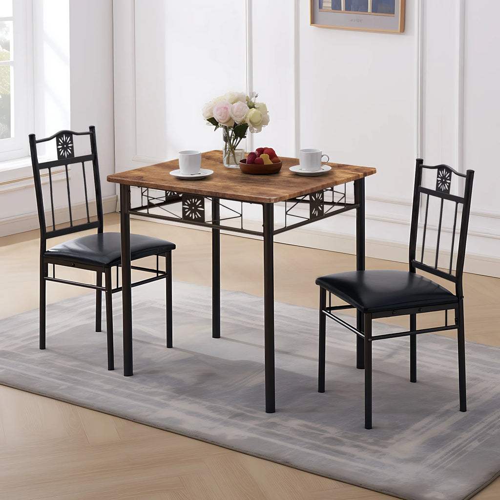 3-Piece Wooden Dining Table Set with 2 Pu Cushion Chairs X26339