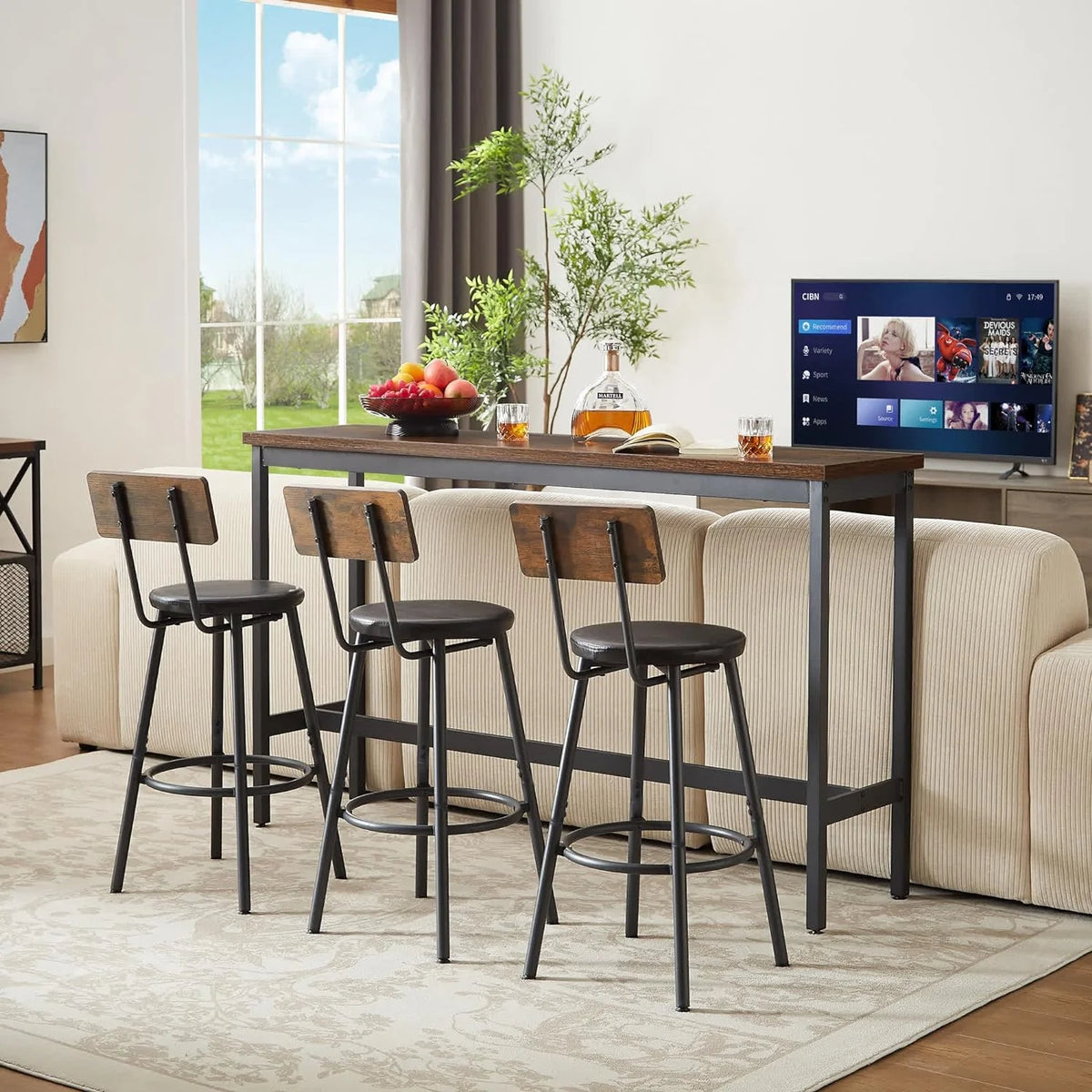 Wood Bar Table and Chairs Set for 3 A4707