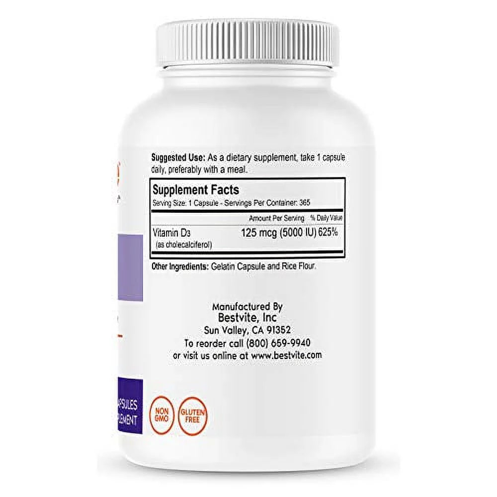 Vitamin D3 5000 IU 365 Capsules S136211