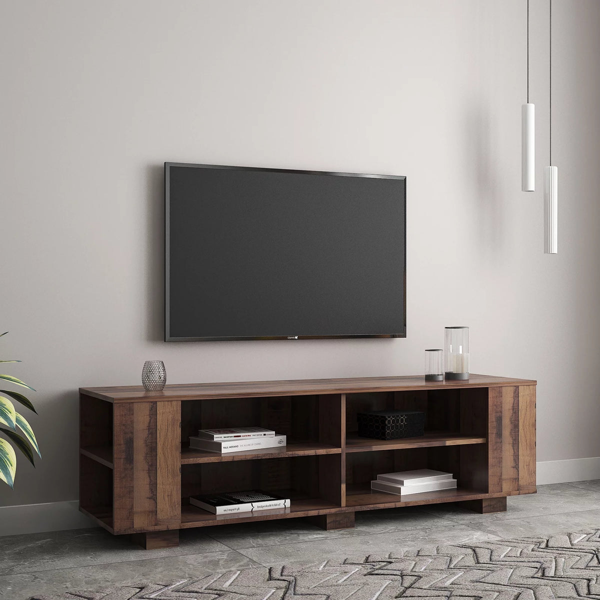 Brown TV Stand with 8 Open Shelves L31442