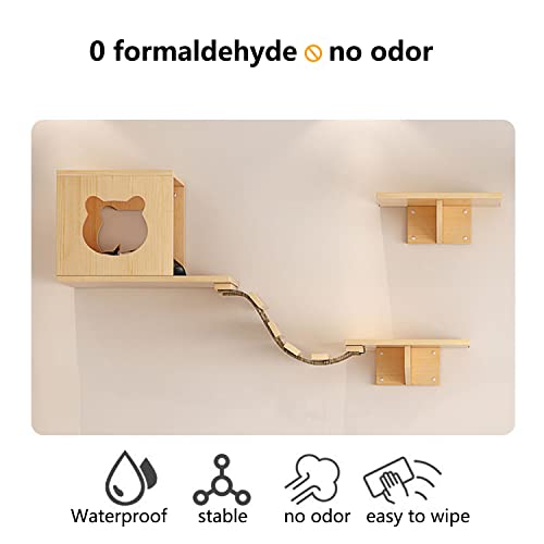 Solid Wood Wall Mounted Cat Shelves and Perches with 4 Cat Condos, 8 Shelves, 2 Ladder, 3 Sisal Cat Scratching Post R947936