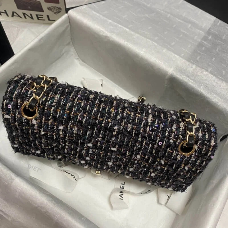 Navy Blue Multicolor Glittered Tweed Bag I38489