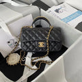 Lambskin Mini Flap Bag With Top Handle Black U7960