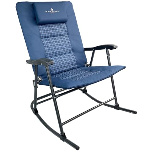 Black XL Oversize Padded Folding Rocking Camping Chair K76718