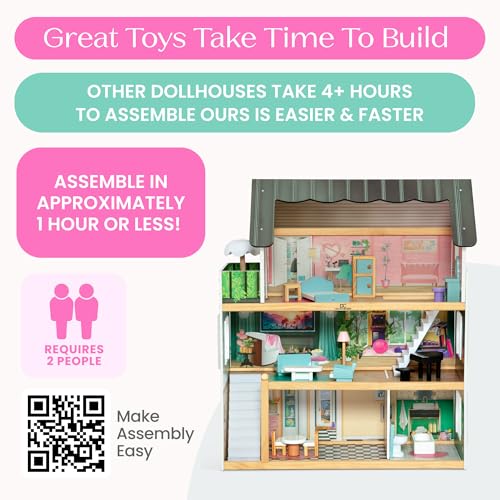 3-Story Dollhouse with 4 Rooms and 16 Accessories J3496