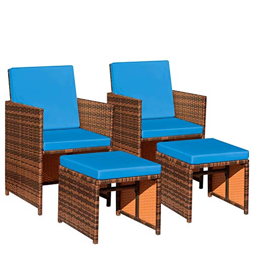 9 Pieces Patio Dining Set Rattan Chairs Glass Table Cushioned Seating W747