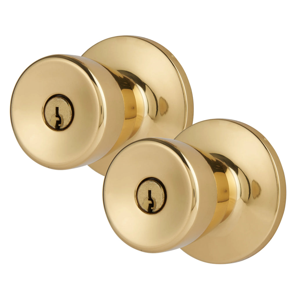 Keyed Entry Tulip Style Doorknob Polished Brass Twin Pack S118