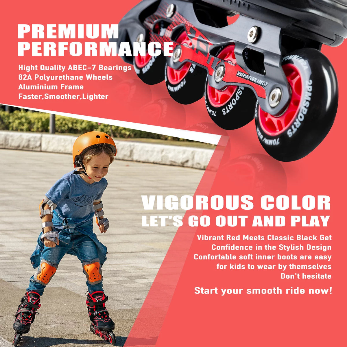 Red Black Adjustable Inline Skates E2214