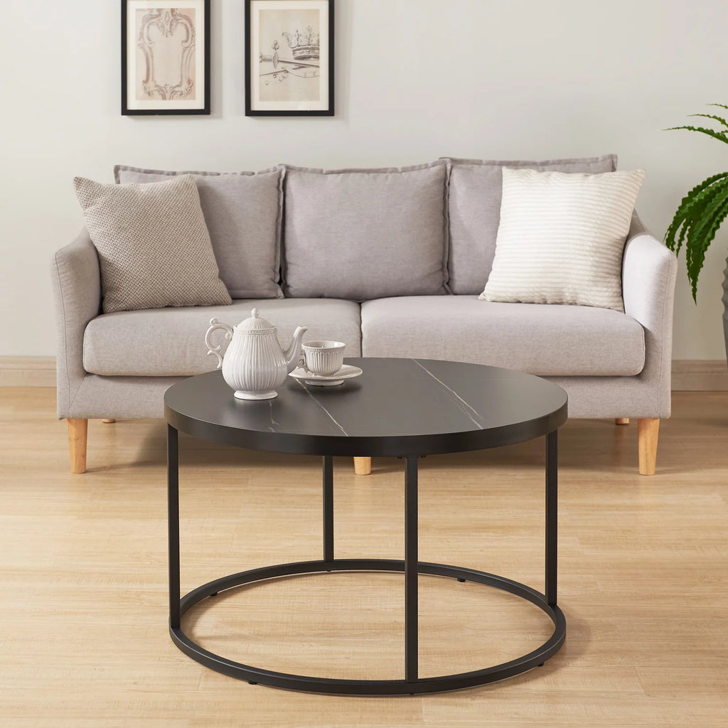 Black Marble Round Coffee Table Ottoman N713670