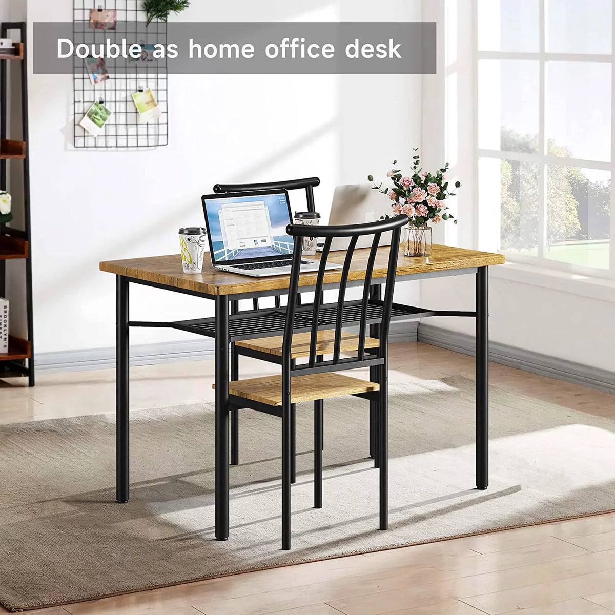 5-Piece Kitchen Table and Chairs for 4 with Metal Frame & Storage Rack U982860