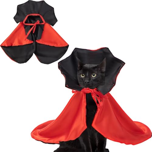 Halloween Cat and Dog Vampire Costume, Adjustable Red Black Cape G90995