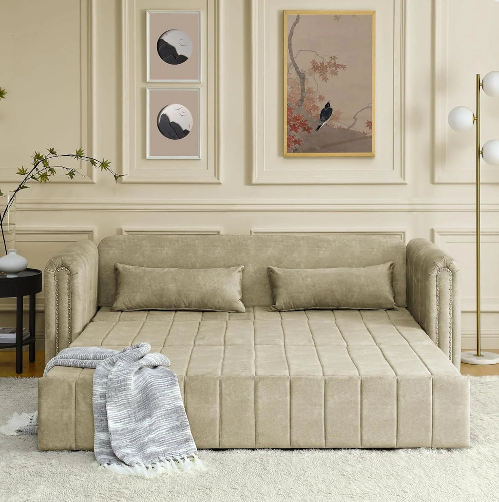 Black 3-in-1 Convertible Sleeper Sofa Bed with Two Drawers and Two Pillows Y47500