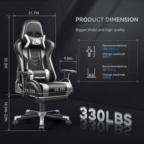 Black Gray Ergonomic Gaming Chair with Footrest and Lumbar Support V67549