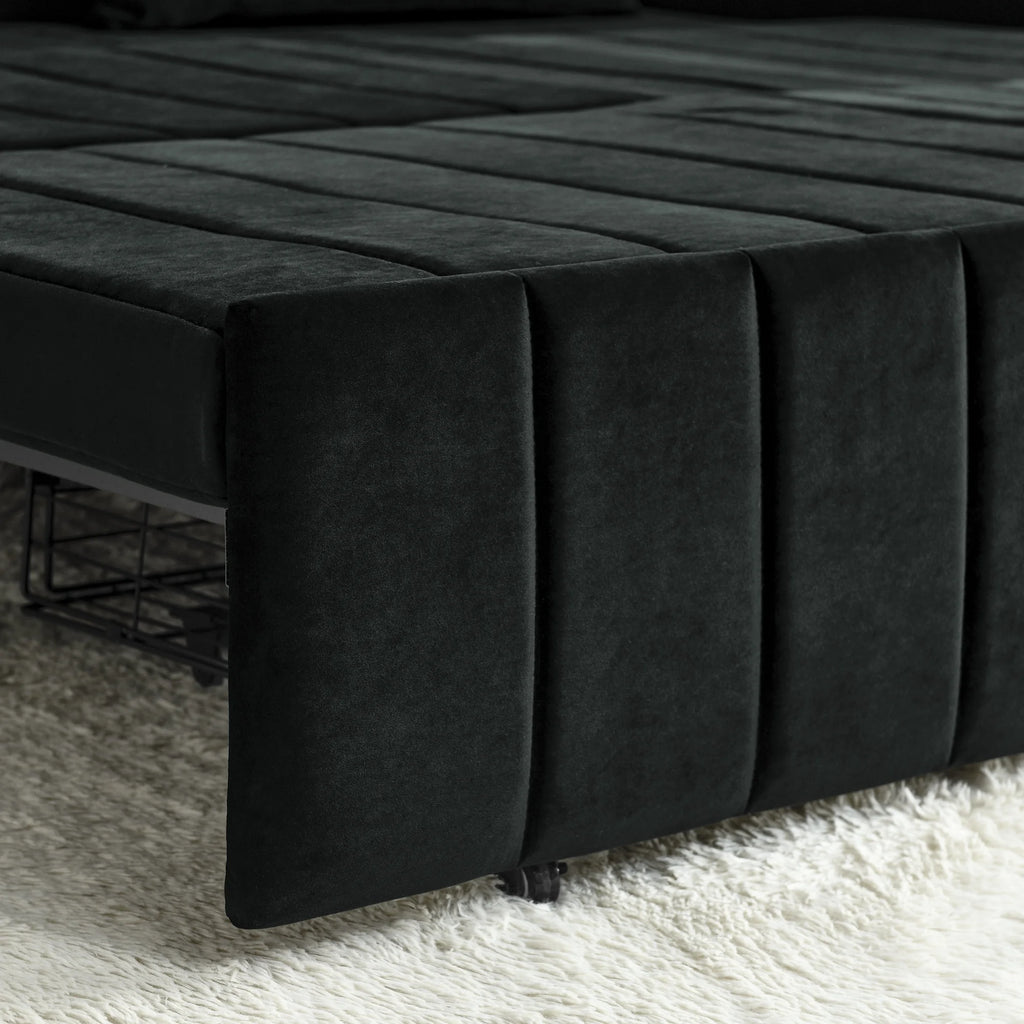 Black 3-in-1 Convertible Sleeper Sofa Bed with Two Drawers and Two Pillows Y47500
