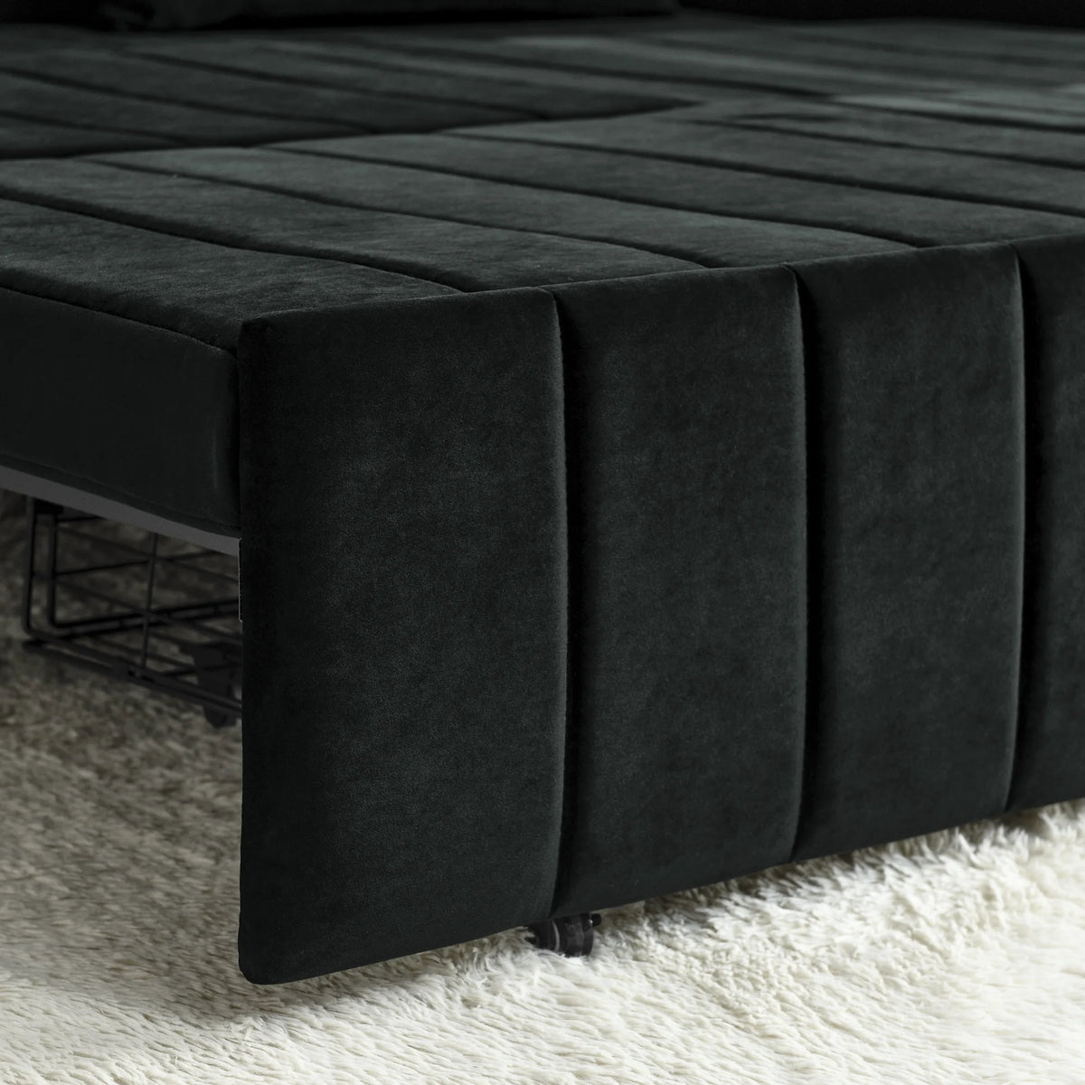 Black 3-in-1 Convertible Sleeper Sofa Bed with Two Drawers and Two Pillows Y47500