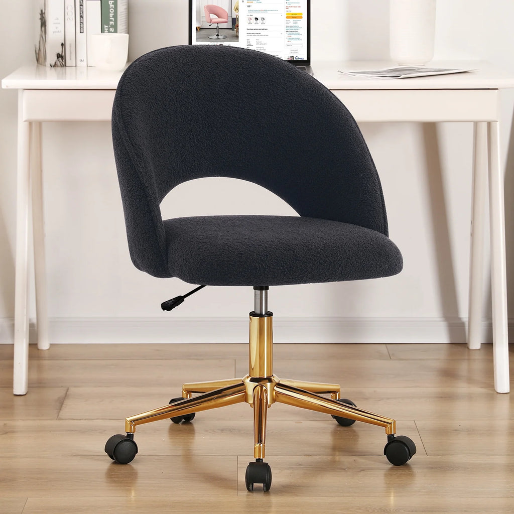 Black Faux Sherpa Upholstered Swivel Home Office Chair G28560