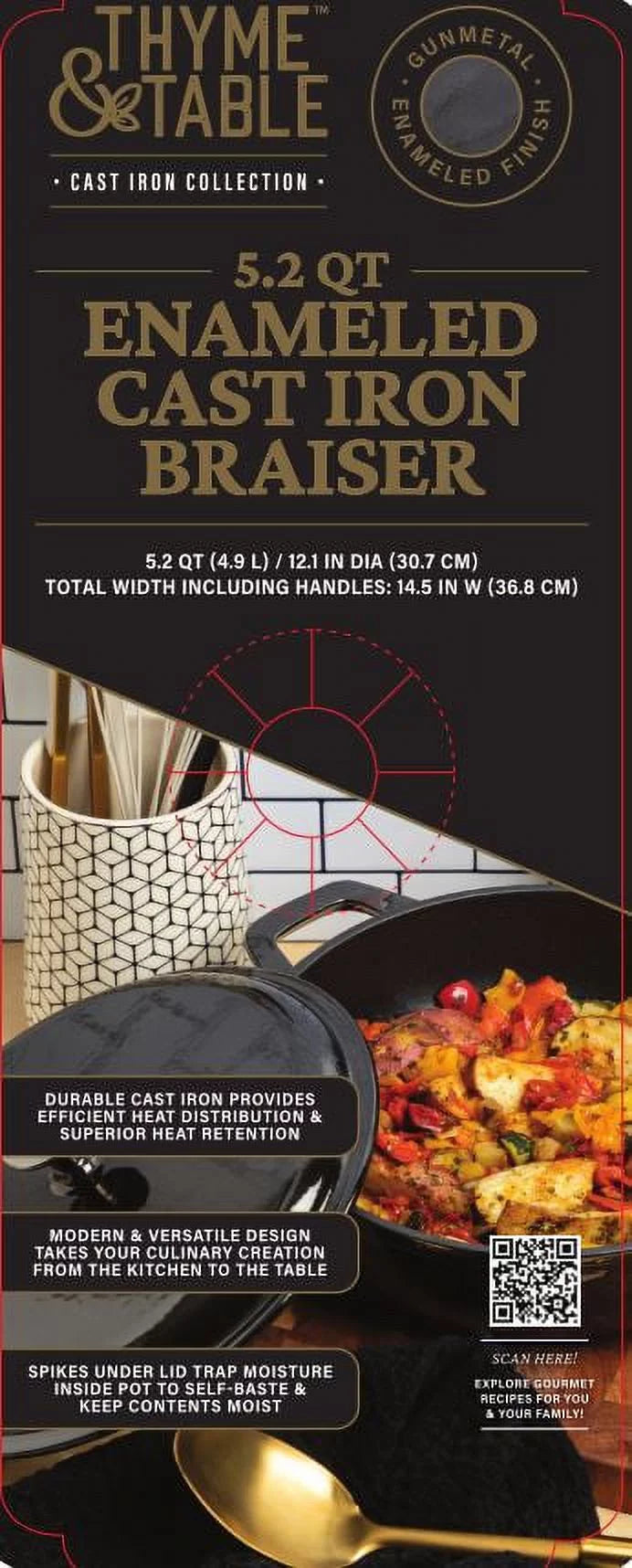 5.2 QT Enameled Cast Iron Braiser T382