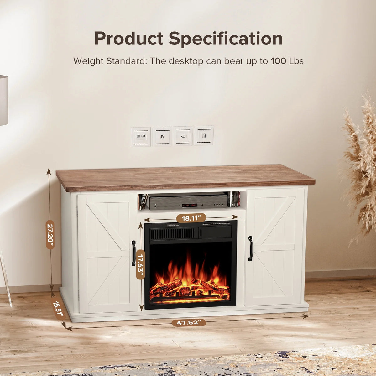 48'' Freestanding Electric Fireplace with Remote Control Y655816