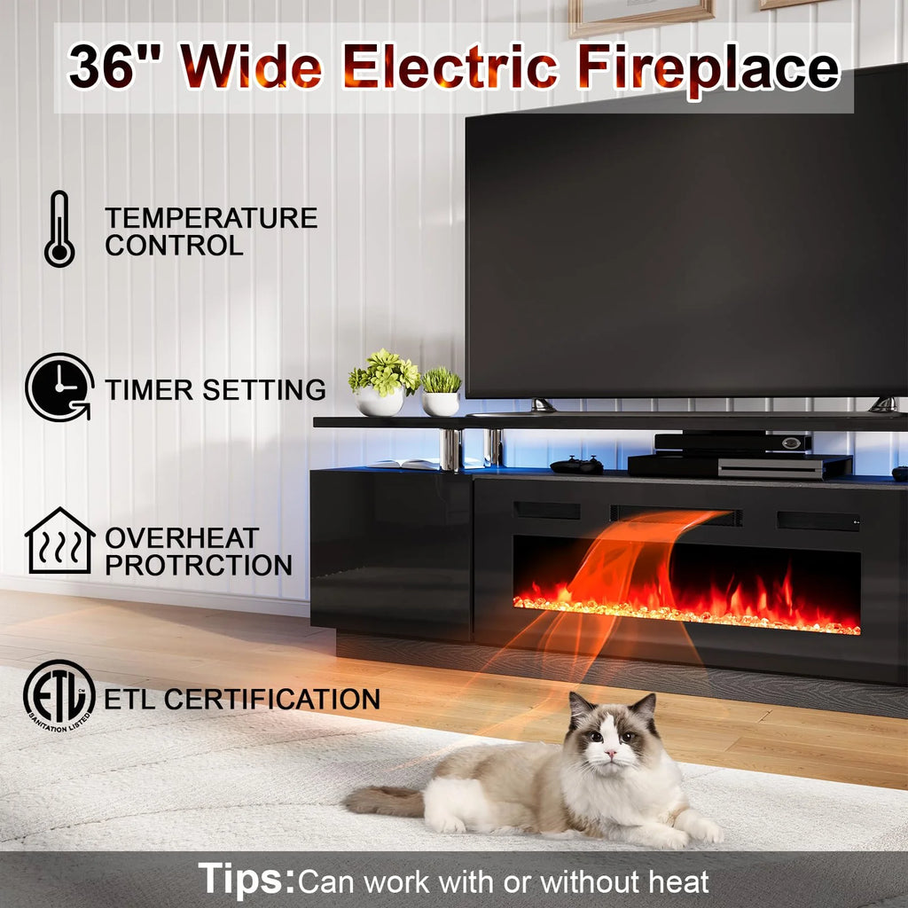 Black Entertainment Center with Fireplace and Bookcases W646235