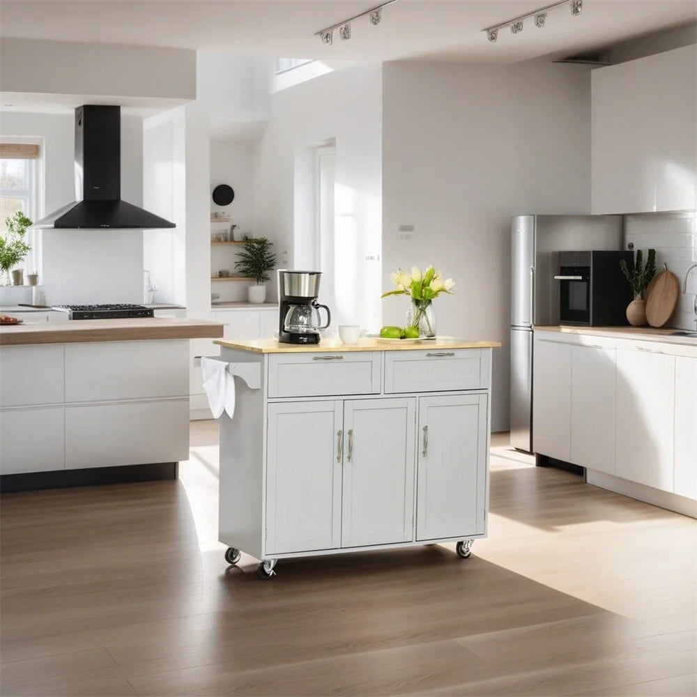 Mobile Wood Kitchen Island with Storage and Adjustable Shelves Q9193