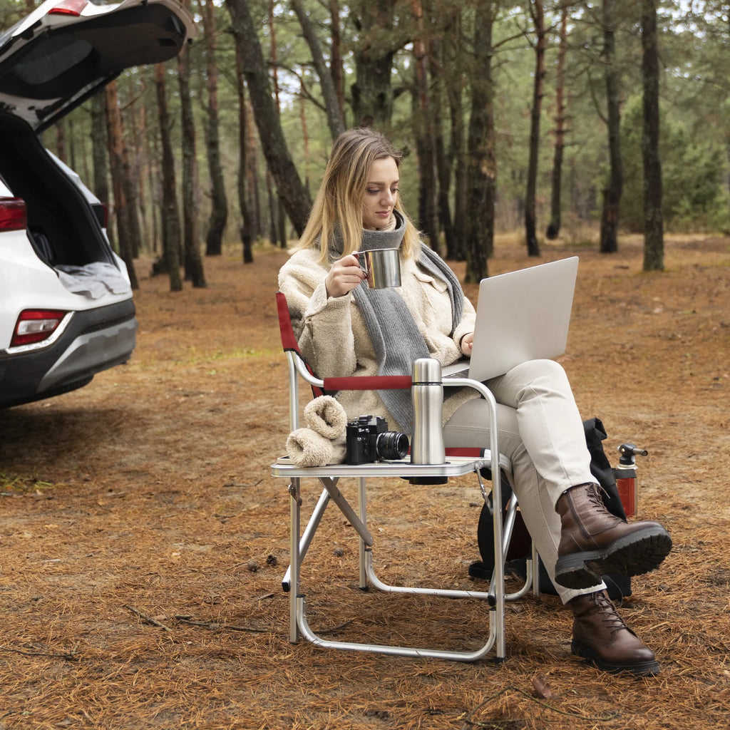 Folding Director Chair with Side Table & Storage Pocket, Red R637544