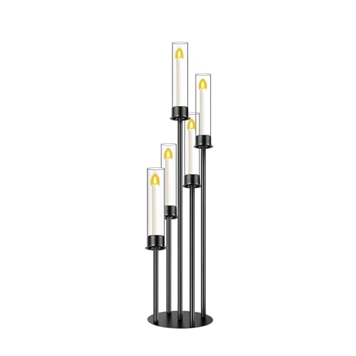 Black 5 Head Glass Cylinders Metal Candelabra K609190