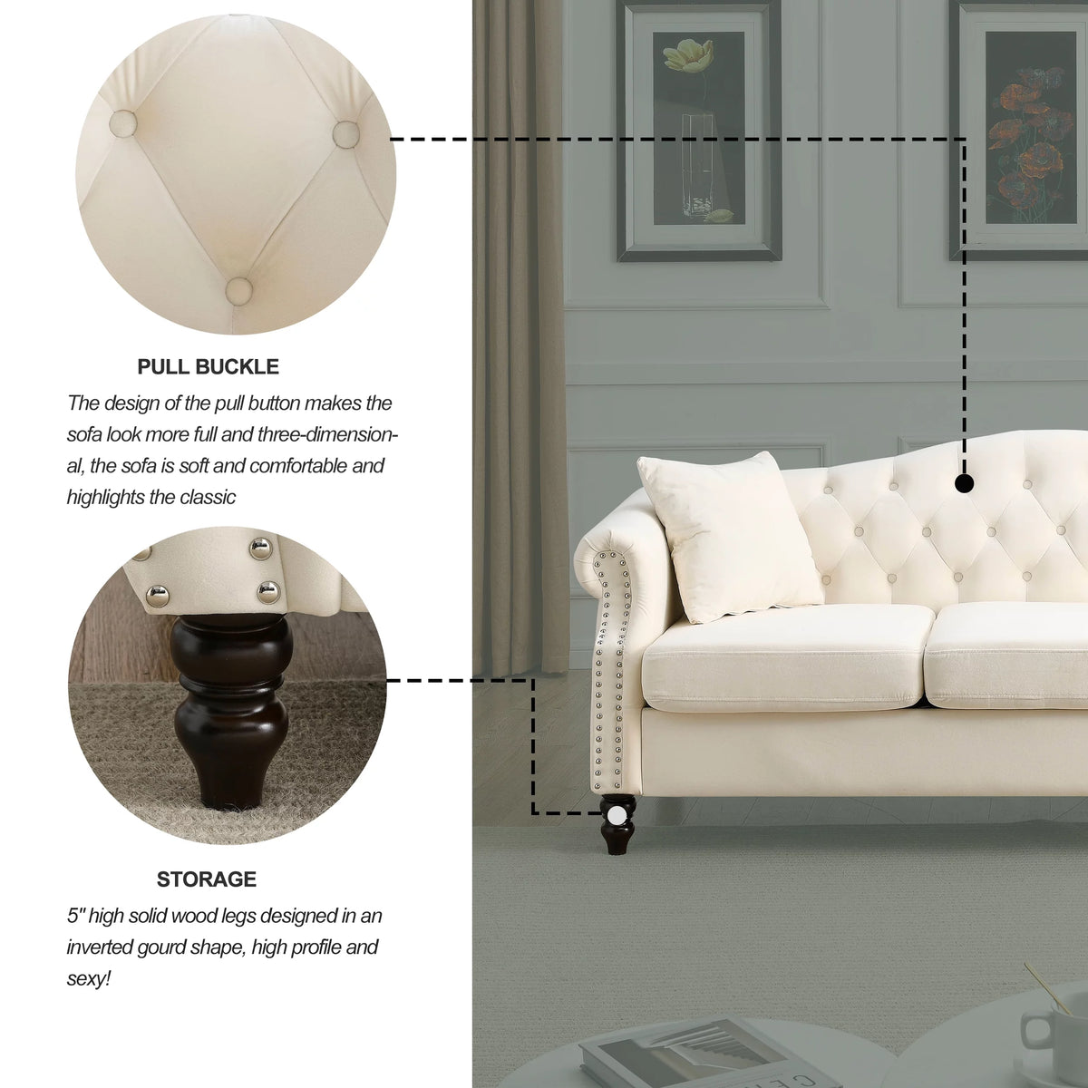 Velvet 3 Seater Button Tufted Sofa T510