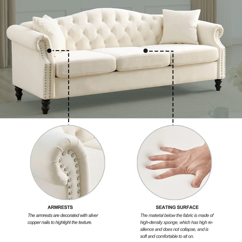 Velvet 3 Seater Button Tufted Sofa T510