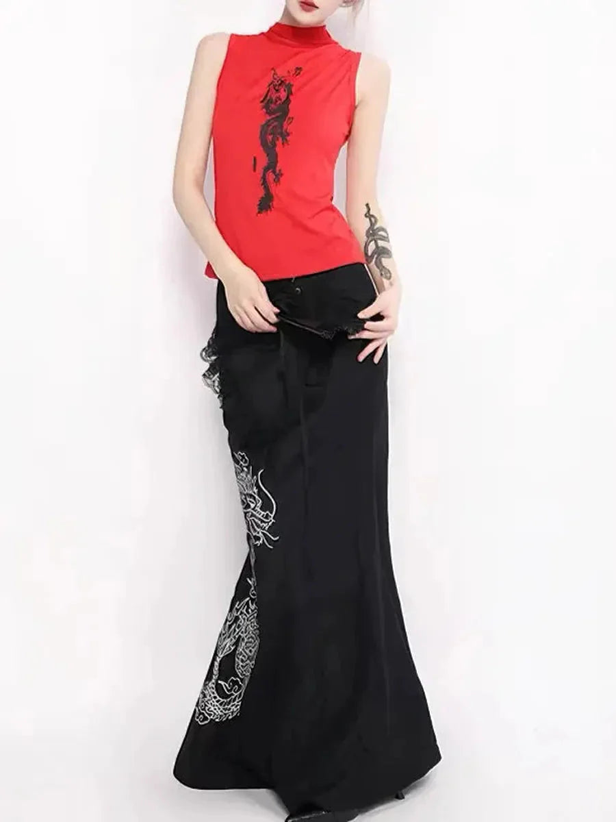 Dark Fish Tail Midi Skirts R450670