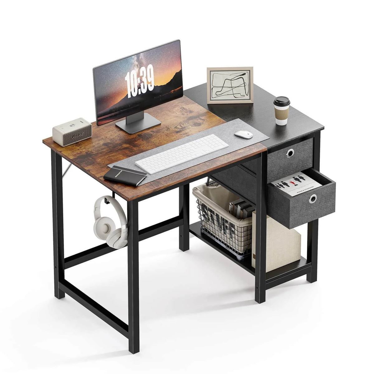 Black Rustic 55In Writing Desk with 2-Tier Drawers O206