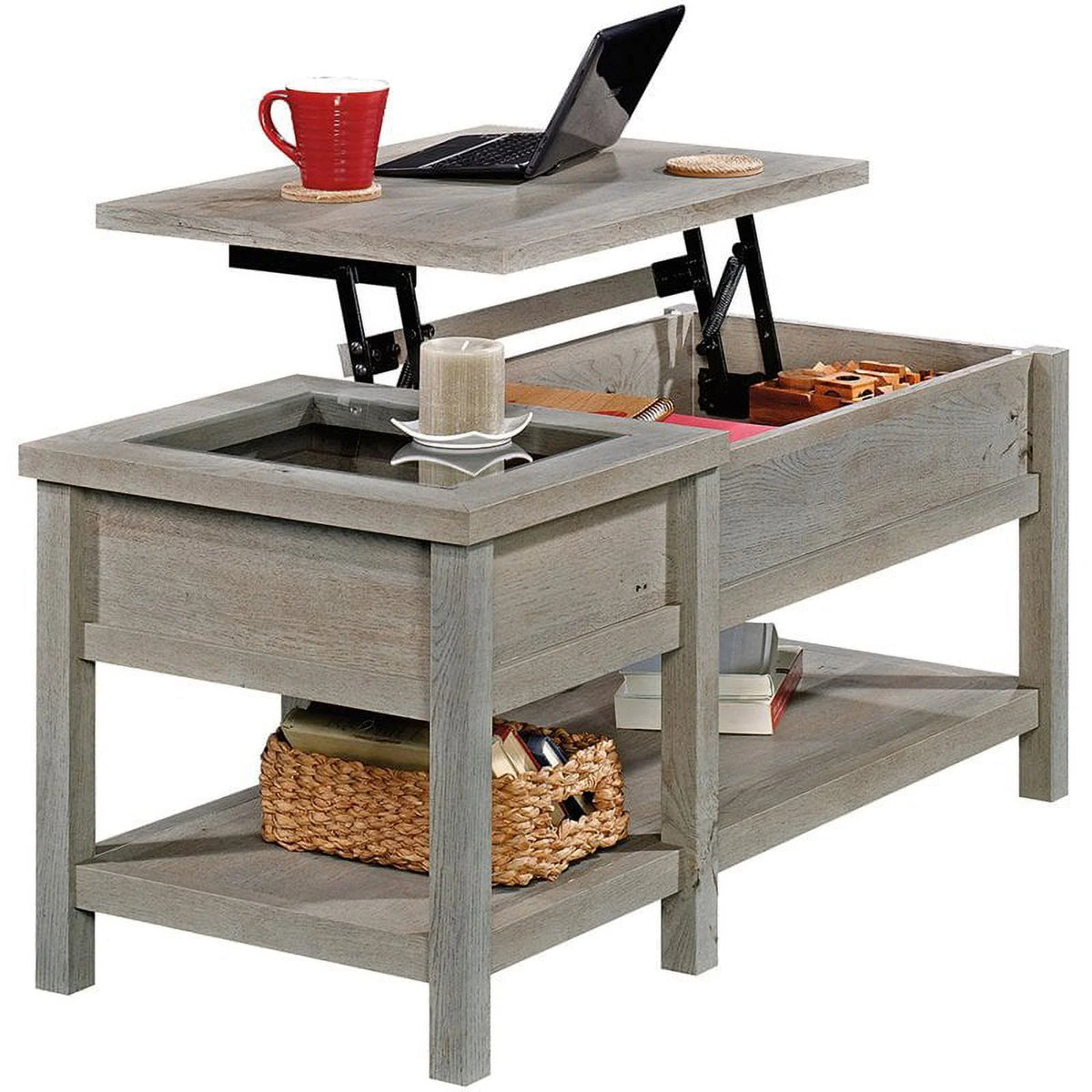 2 Piece Wood Bookcase and Lift-Top Coffee Table T556