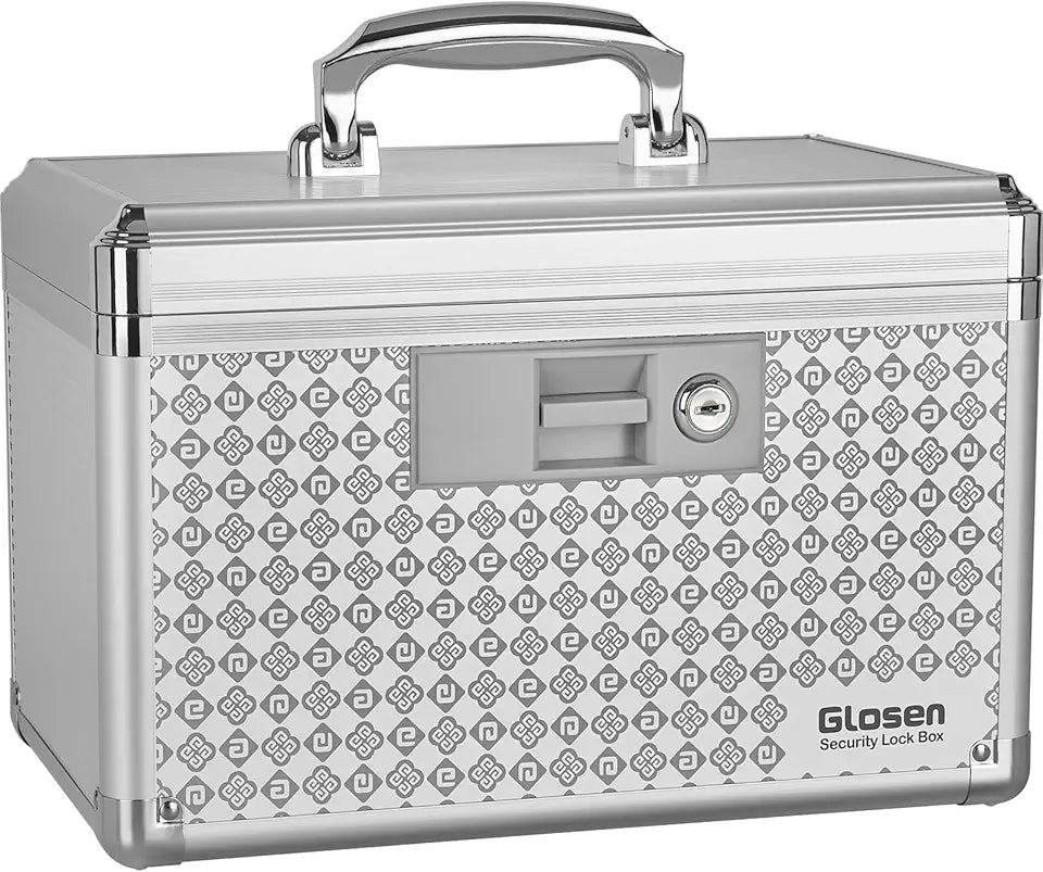 Medicine Lock Box Storage Lock Box Silver 12 X 7.68 X 7.87 Inch Medium Lockable Trunk with Key Lock O4539