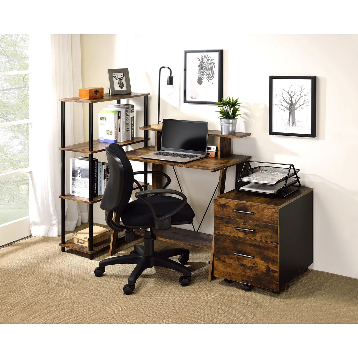 Weathered Oak and Black Writing Desk C755444