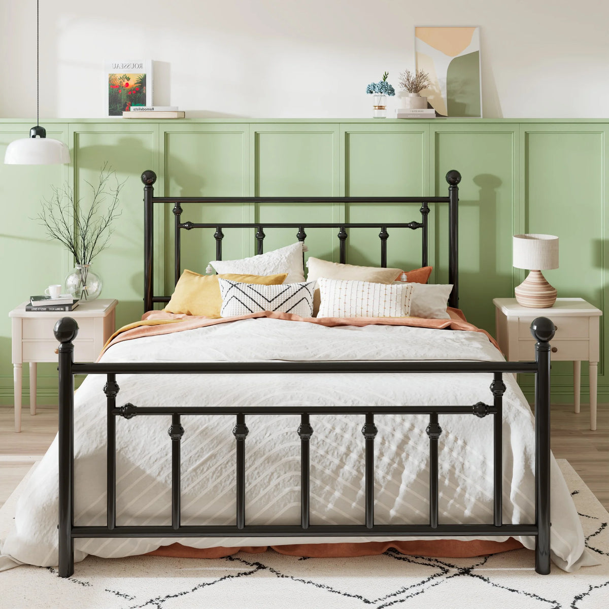Black Queen Size Metal Platform Bed Frame with Headboard & Footboard R662