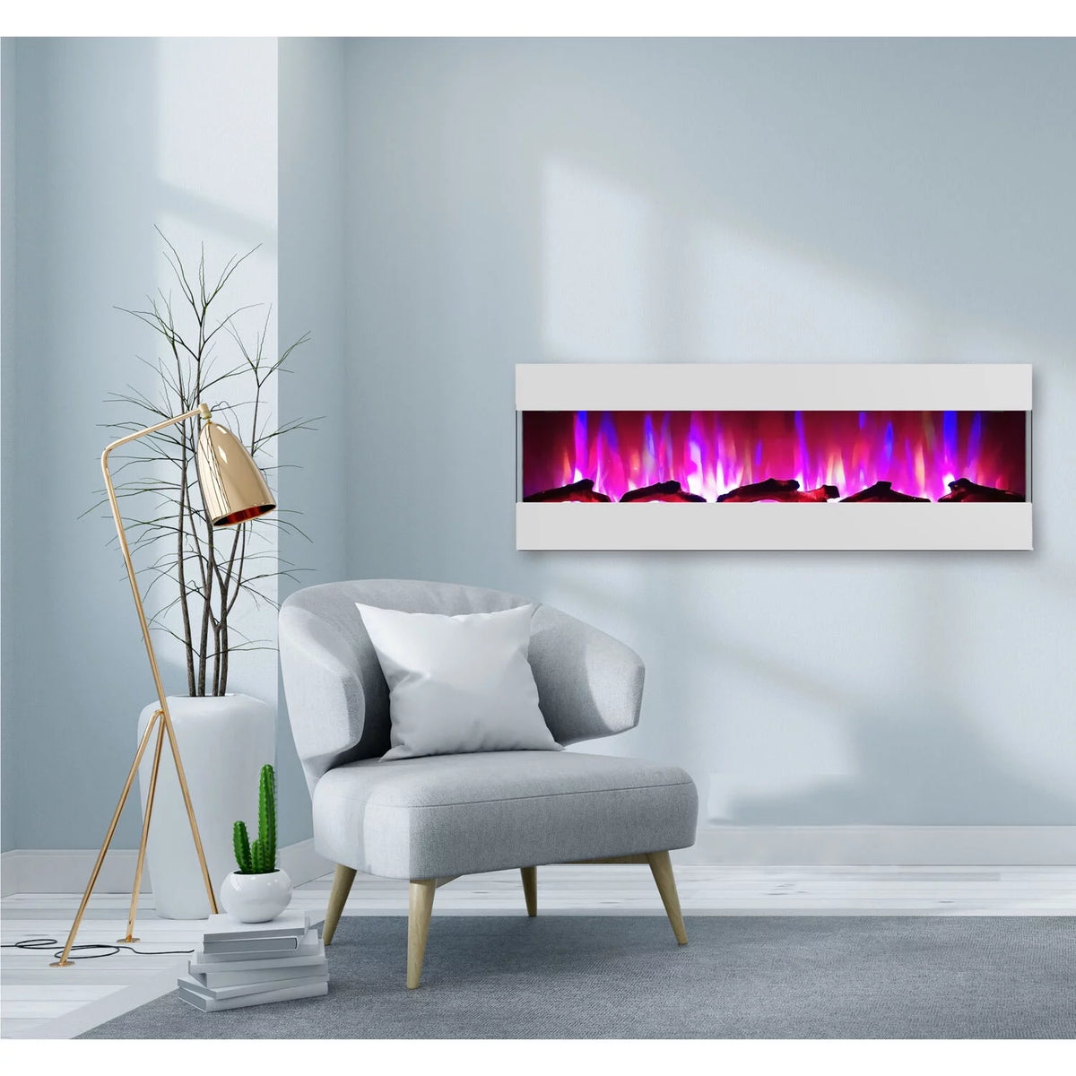 60 In. Recessed Electric Wall Mounted Fireplace Heater with Multi-color Flame I73962