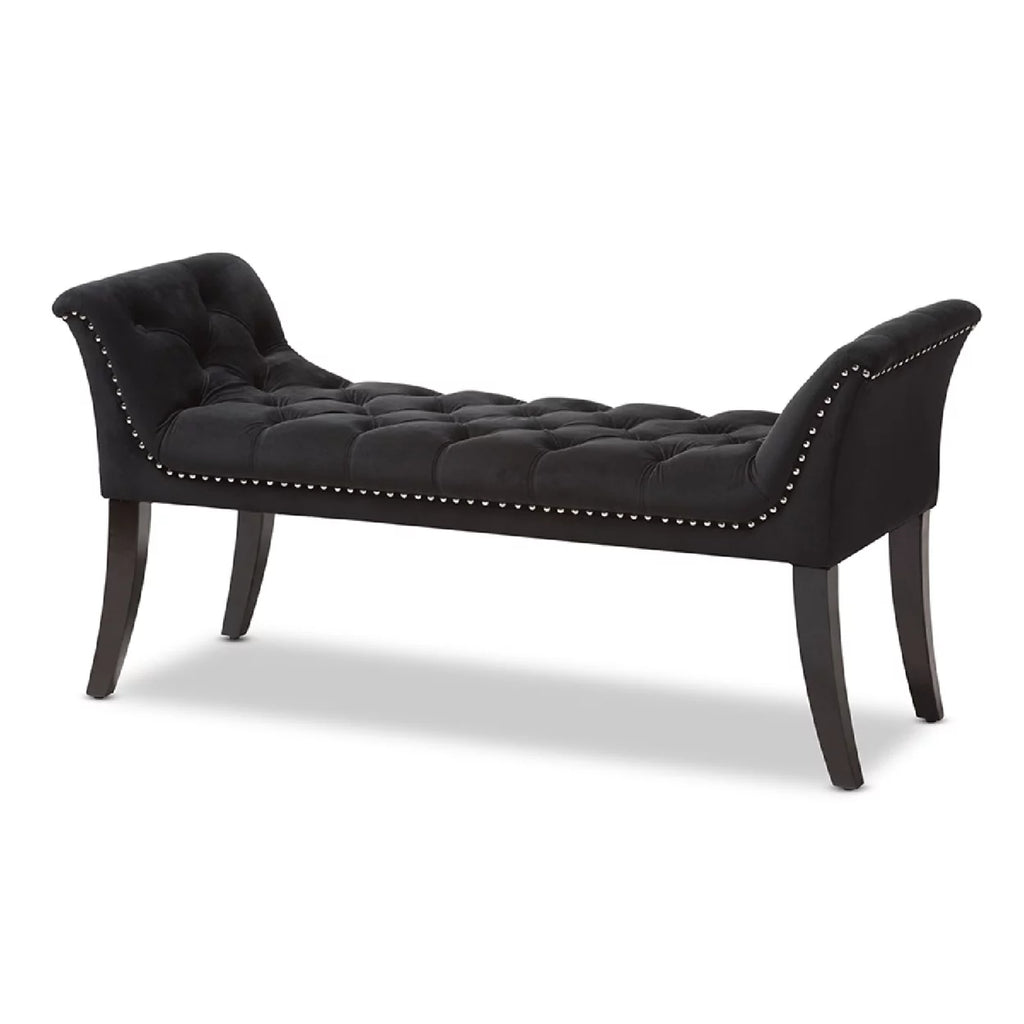 Black Velvet Upholstered Bench W16158
