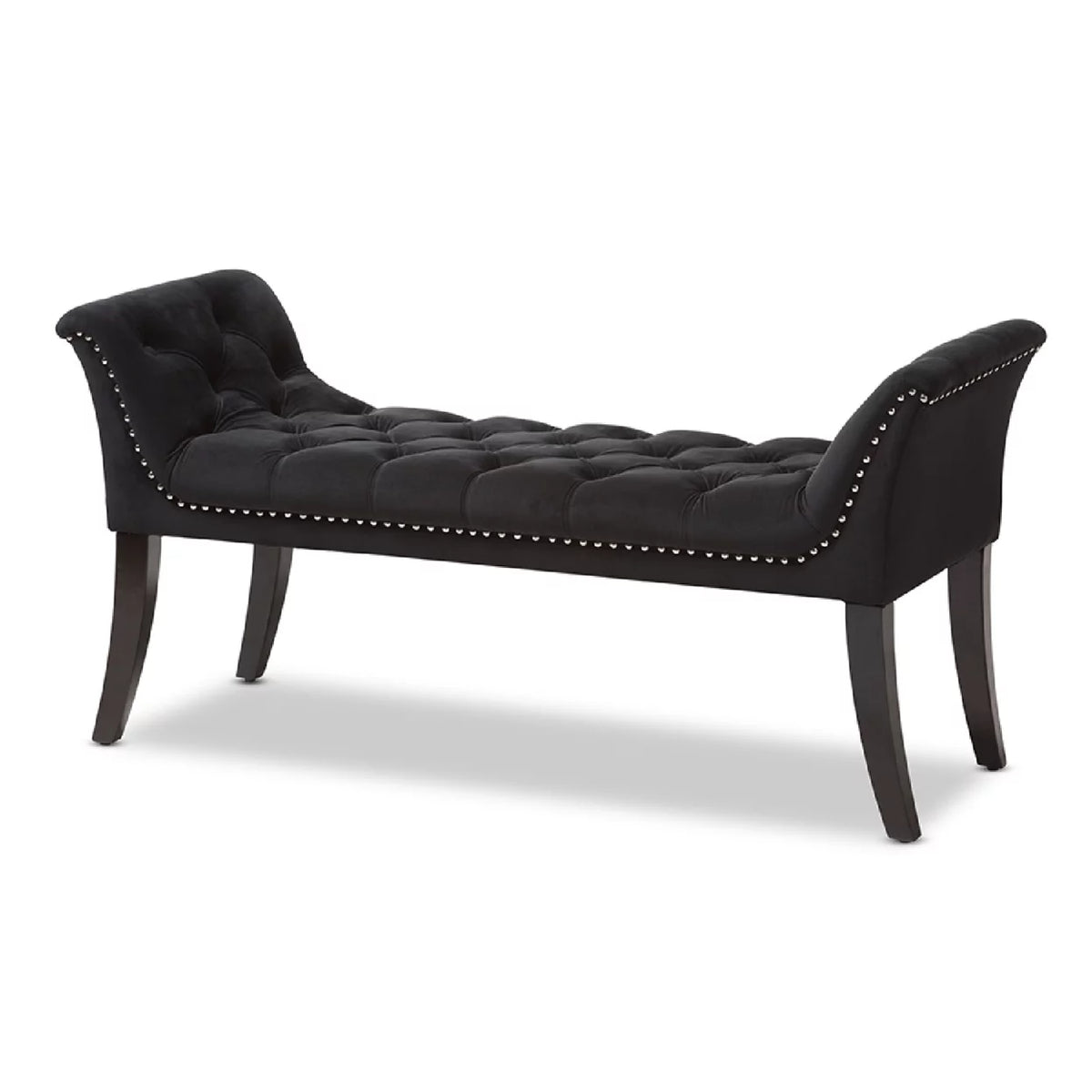 Black Velvet Upholstered Bench W16158