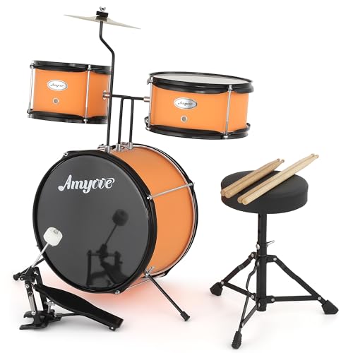 Black 3 Piece Kids Drum Set with Cymbal, Drumsticks, Pedal, Throne Stool S591