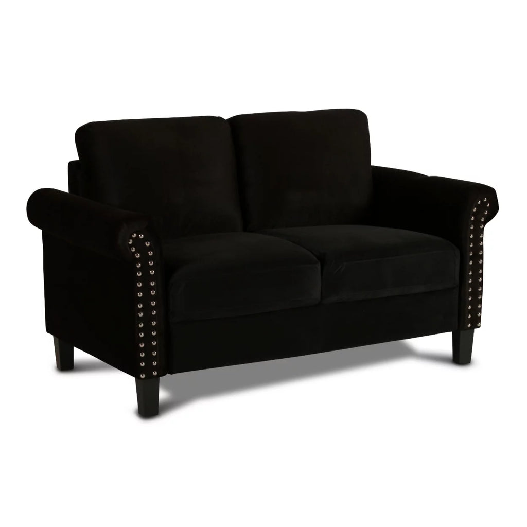 Black Velvet Loveseat with Nailhead Trim U78806