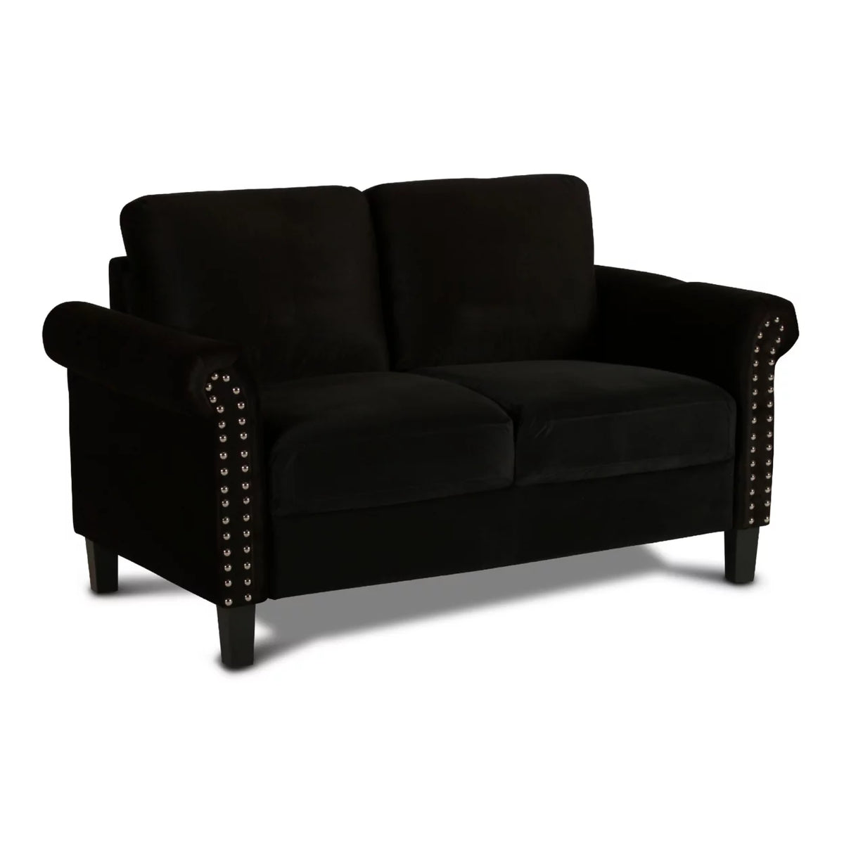 Black Velvet Loveseat with Nailhead Trim U78806