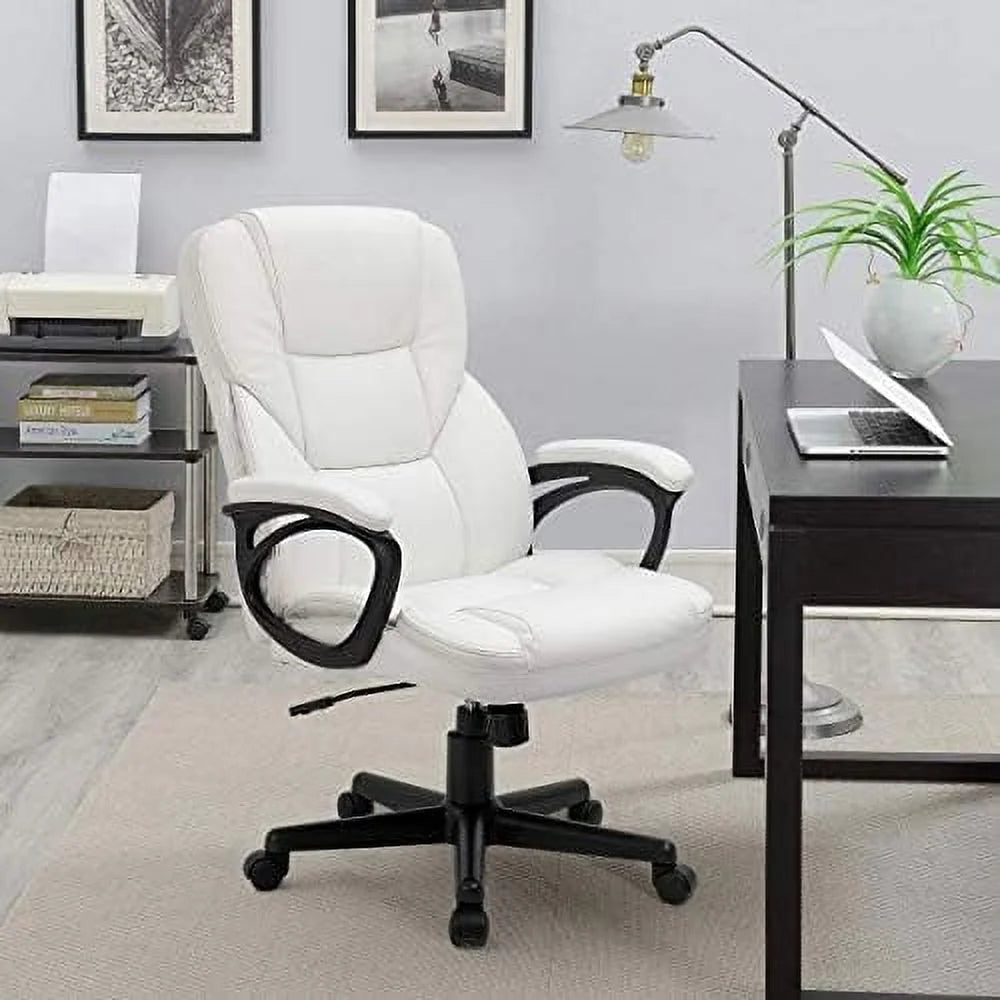 White High Back Adjustable PU Leather Office Chair with Lumbar Support N843