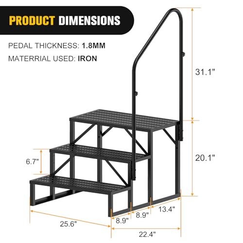 RV Steps with Handrail, 4 Steps Portable Anti-Slip B54565