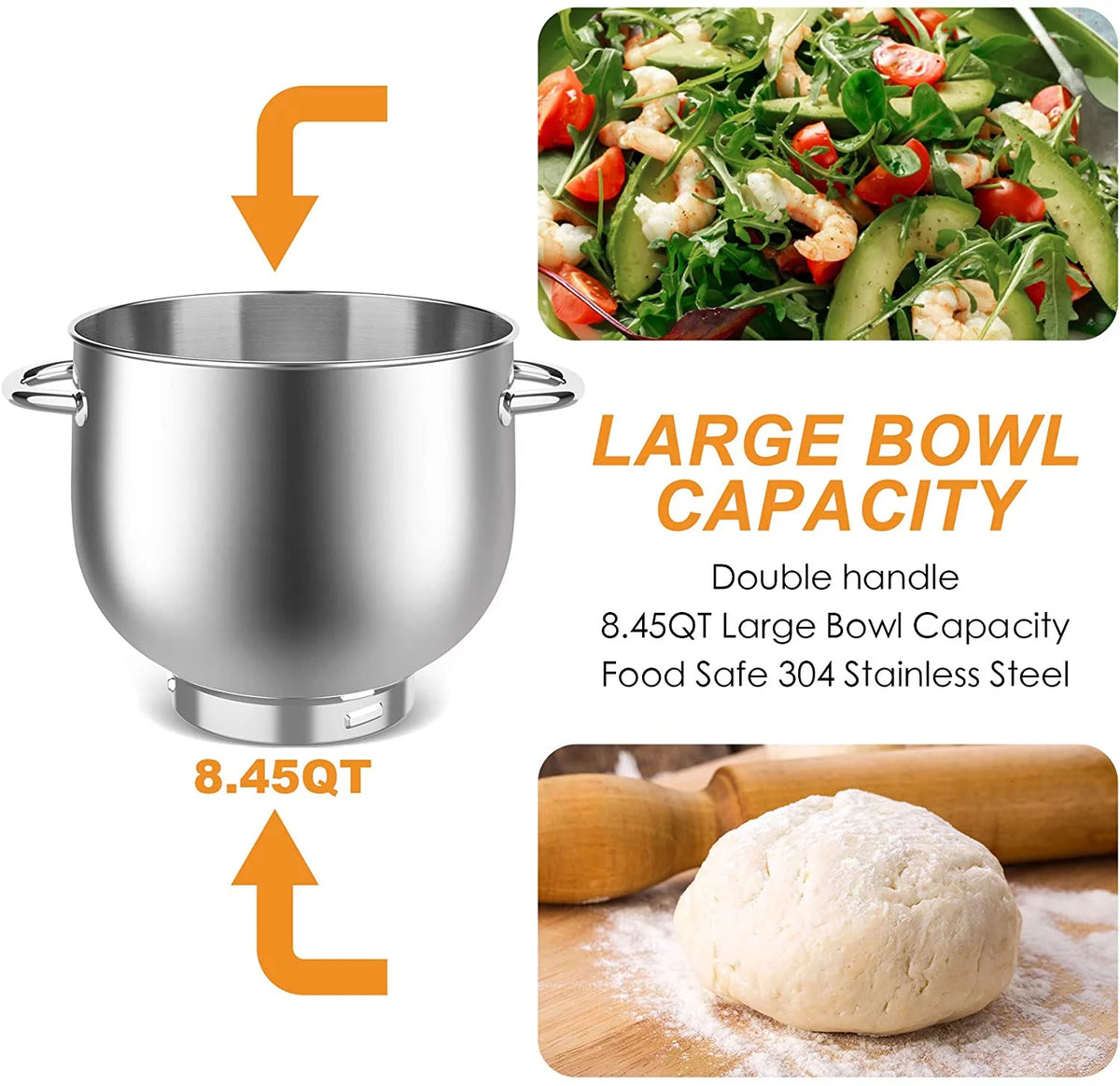 8.45 QT 660W Stand Mixer with Dough Hook, Whisk, Beater S75350
