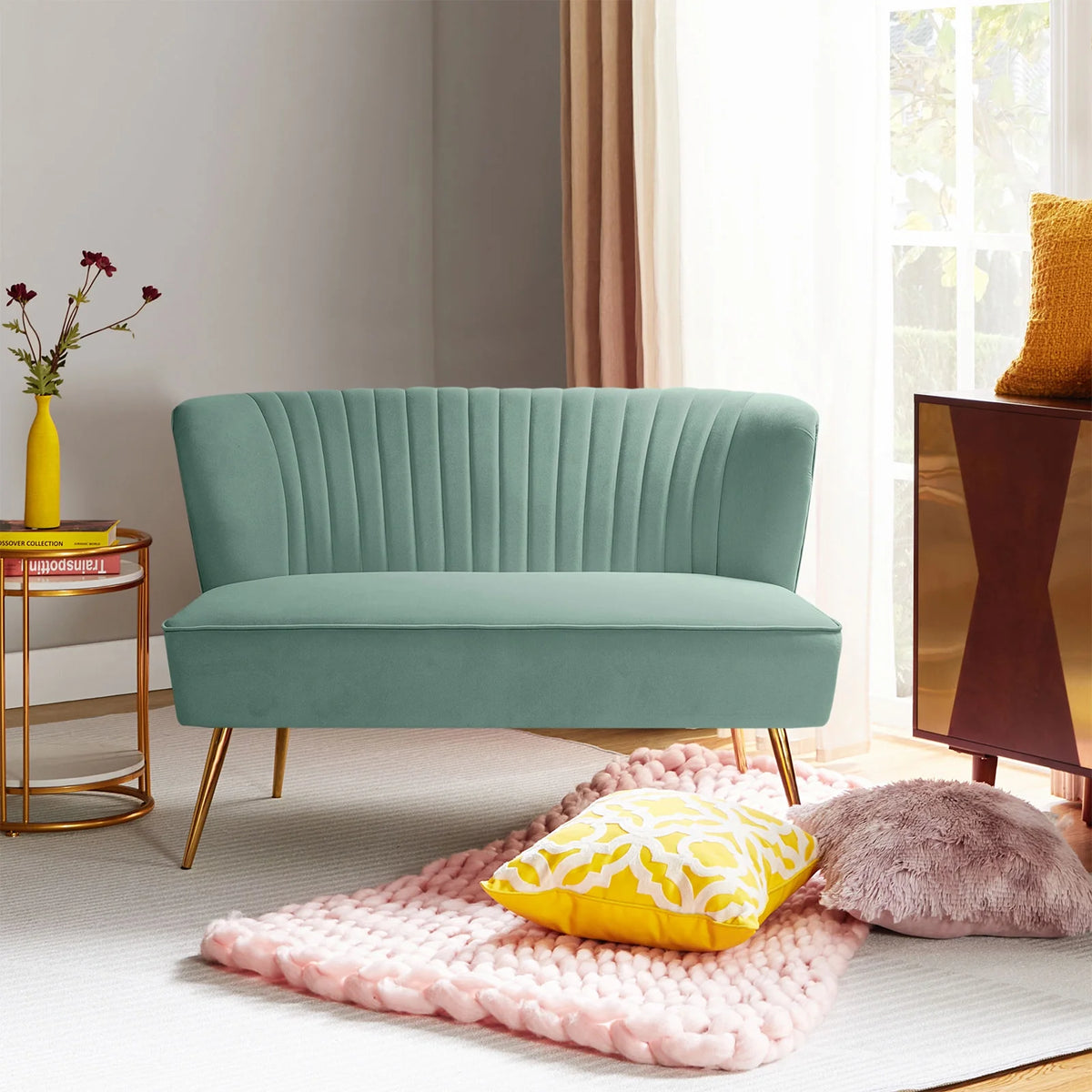 Velvet Sofa Loveseat Upholstered Tufted Back V514027