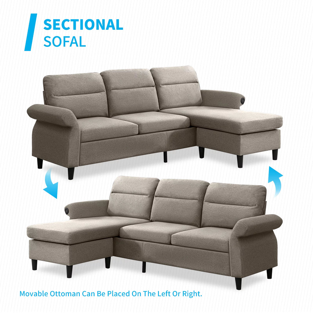Beige 3 Seat L-Shape Sectional Sofa with Ottoman G82117