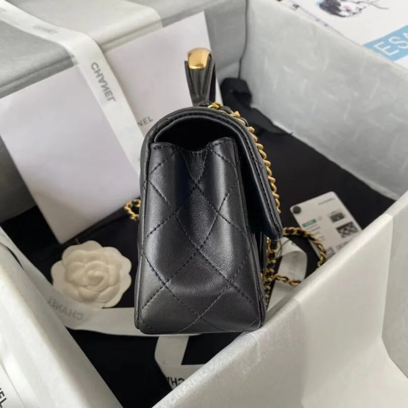 Lambskin Mini Flap Bag With Top Handle Black U7960