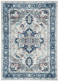 Light Grey Blue Floral Bordered Area Rug O5930